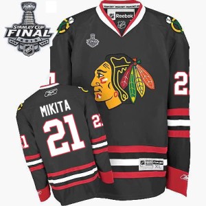 Men's Chicago Blackhawks Stan Mikita Reebok Authentic Third 2015 Stanley Cup Patch Jersey - Black