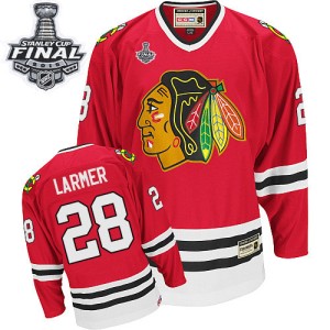 Men's Chicago Blackhawks Steve Larmer CCM Authentic Throwback 2015 Stanley Cup Patch Jersey - Red