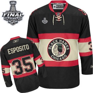 Men's Chicago Blackhawks Tony Esposito Reebok Authentic New Third 2015 Stanley Cup Patch Jersey - Black