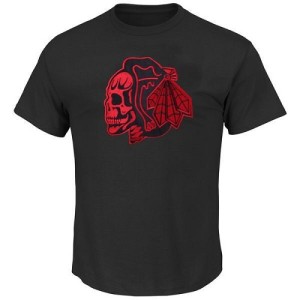 Men's Chicago Blackhawks T-Shirts - Skull - Black/Red