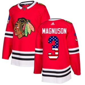 Men's Chicago Blackhawks Keith Magnuson Adidas Authentic USA Flag Fashion Jersey - Red