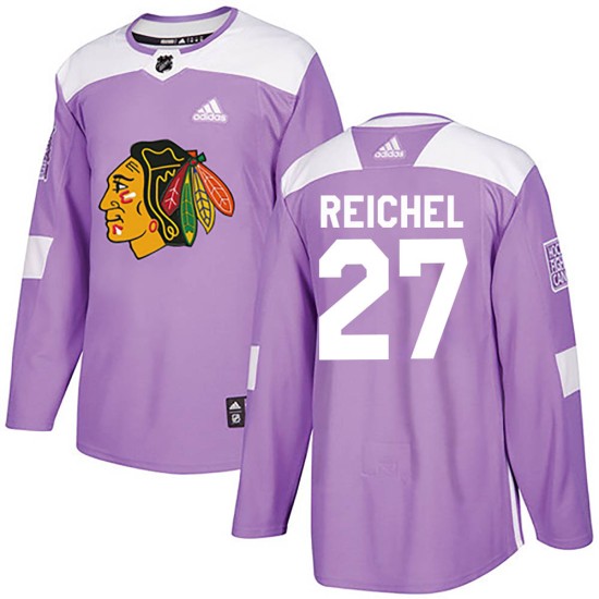 Youth Chicago Blackhawks Lukas Reichel Adidas Authentic Fights Cancer Practice Jersey - Purple